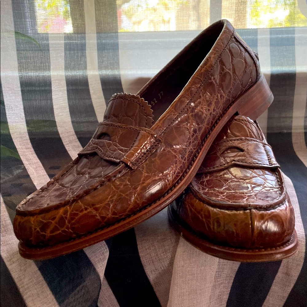 PRADA embossed crocodile leather loafers